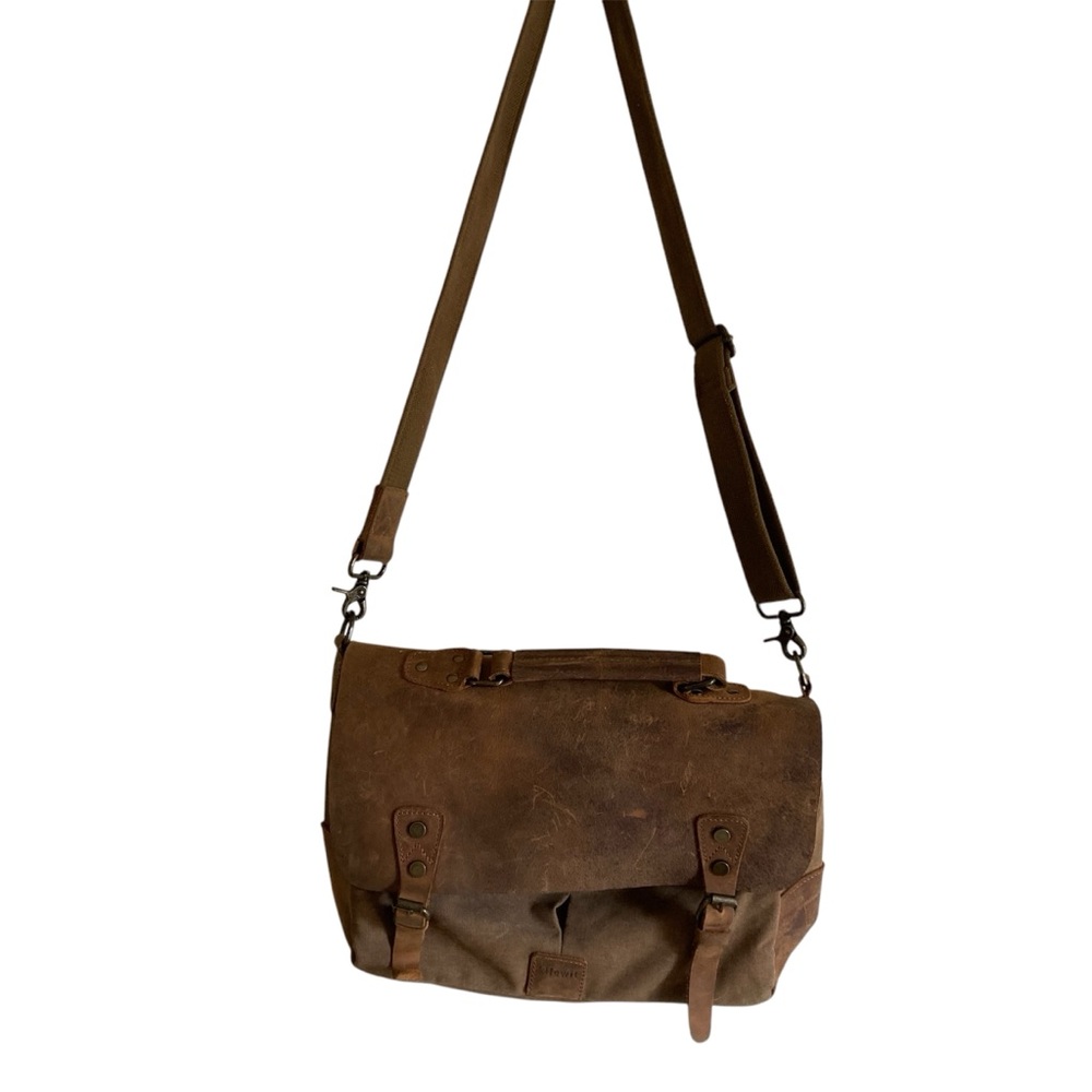 Lifewit Brown Leather And Canvas Messenger Bag